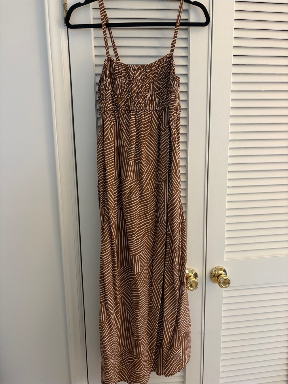 a new day Brown & White Geometric Smocked Maxi Dress